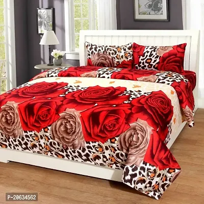 PCOTT Prime Collection 144TC 3D Printed Polycotton Double Bedsheet with 2 Pillow Covers (Multicolour, Size 87 x 87 Inch) - Tiger Print with Roses 3D-M-thumb0