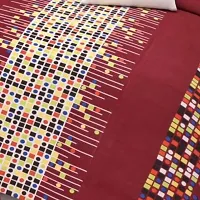 PCOTT Prime Collection 144TC 3D Printed Polycotton Double Bedsheet with 2 Pillow Covers (Multicolour, Size 87 x 87 Inch) - Red with Multi Colour Square 3D1-thumb1