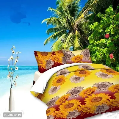 PCOTT Prime Collection 144 TC Polycotton 3D Printed Double Bedsheet with 2 Pillow Covers (Multicolour, Size 90 x 90 Inch) - Sunflower 3D6