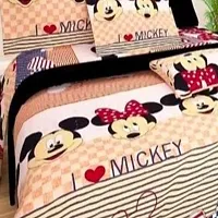 PCOTT Prime Collection 144 TC Polycotton 3D Printed Double Bedsheet with 2 Pillow Covers (Multicolour, Size 90 x 90 Inch) - Cream Mickey 3D4-thumb1