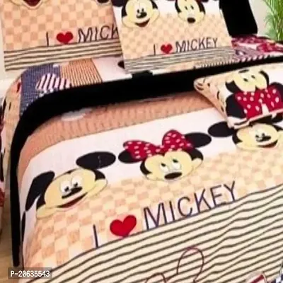 PCOTT Prime Collection 144 TC Polycotton 3D Printed Double Bedsheet with 2 Pillow Covers (Multicolour, Size 90 x 90 Inch) - Cream Mickey 3D4-thumb2