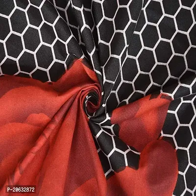 PCOTT Prime Collection 144 TC Polycotton 3D Printed Double Bedsheet with 2 Pillow Covers (Multicolour, Size 90 x 90 Inch) - Dotted Black with Red Flower 3D8-thumb2