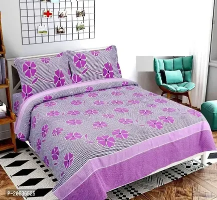 PCOTT Prime Collection 144 TC Polycotton 3D Printed Double Bedsheet with 2 Pillow Covers (Multicolour, Size 90 x 90 Inch) - Purple Frooti 3D6-thumb0