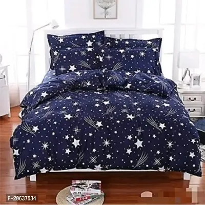 PCOTT Prime Collection 144 TC Polycotton 3D Printed Double Bedsheet with 2 Pillow Covers (Multicolour, Size 90 x 90 Inch) - Blue with Stars 3D3