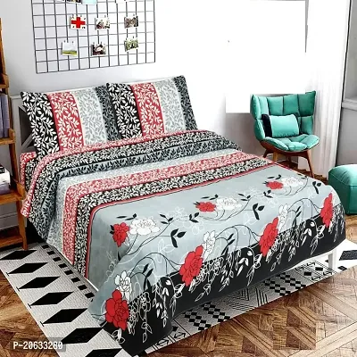 PCOTT Prime Collection 144 TC Polycotton 3D Printed Double Bedsheet with 2 Pillow Covers (Multicolour, Size 90 x 90 Inch) - Double Grey with Flowers 3D4