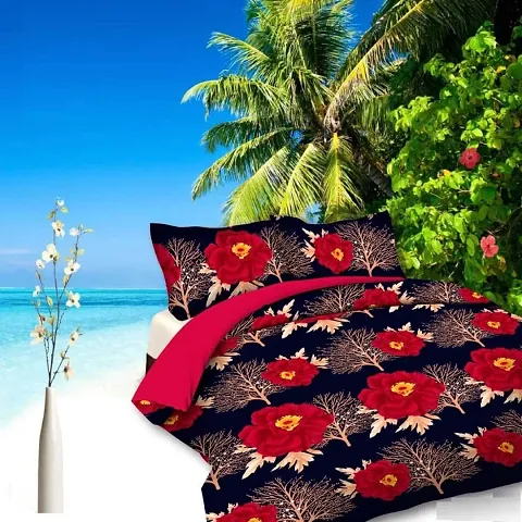 PCOTT Prime Collection 144 TC Polycotton 3D Printed Double Bedsheet with 2 Pillow Covers (Multicolour, Size 90 x 90 Inch)