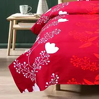 PCOTT Prime Collection 144 TC Polycotton 3D Printed Double Bedsheet with 2 Pillow Covers (Multicolour, Size 90 x 90 Inch) - Red with White Leaves 3D1-thumb1