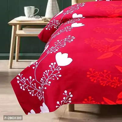 PCOTT Prime Collection 144 TC Polycotton 3D Printed Double Bedsheet with 2 Pillow Covers (Multicolour, Size 90 x 90 Inch) - Red with White Leaves 3D1-thumb2