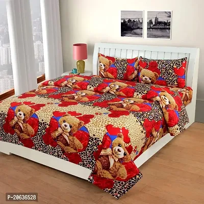 PCOTT Prime Collection 144TC 3D Printed Polycotton Double Bedsheet with 2 Pillow Covers (Multicolour, Size 87 x 87 Inch) - Teddy Bear 3D2-M