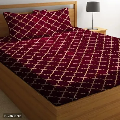 PCOTT Prime Collection 160 TC Supersoft Glace Cotton King Size Elastic Fitted Double Bedsheet with 2 Pillow Covers (Multicolour, Size 72 x 78 Inch) - Maroon Ring Damaas 2 - Gold Fitted