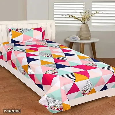 PCOTT Prime Collection 160TC Supersoft Glace Cotton Single Bedsheet with 1 Pillow Cover (Multicolour, Size 60 x 90 Inch) - Coloured Triangles 2 - Gold Single