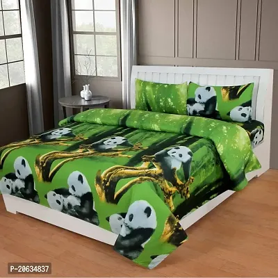 PCOTT Prime Collection 144TC 3D Printed Polycotton Double Bedsheet with 2 Pillow Covers (Multicolour, Size 87 x 87 Inch) - Green with Panda 3D-M-thumb0