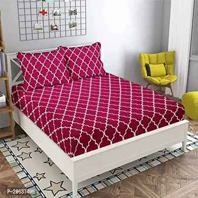 PCOTT Prime Collection 160 TC Supersoft Glace Cotton King Size Elastic Fitted Double Bedsheet with 2 Pillow Covers (Multicolour, Size 72 x 78 Inch) - Maroon Ring Damaas - Gold Fitted