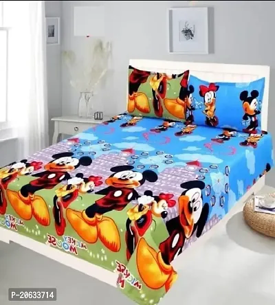 PCOTT Prime Collection 144TC 3D Printed Polycotton Double Bedsheet with 2 Pillow Covers (Multicolour, Size 87 x 87 Inch) - Mickey Mouse 3D1-M