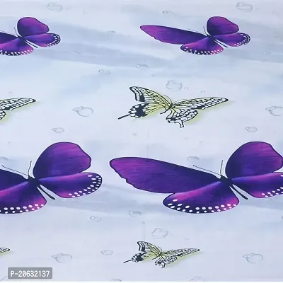 PCOTT Prime Collection 144 TC Polycotton 3D Printed Double Bedsheet with 2 Pillow Covers (Multicolour, Size 90 x 90 Inch) - White with Purple Butterfly 3D3-thumb2