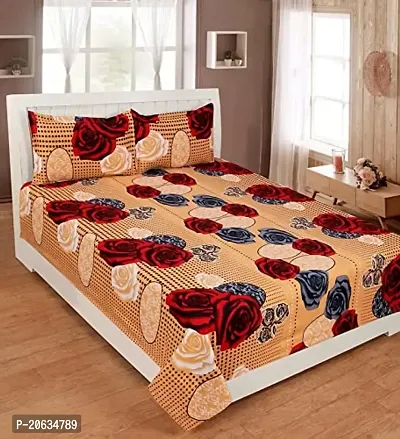 PCOTT Prime Collection 144 TC Polycotton 3D Printed Double Bedsheet with 2 Pillow Covers (Multicolour, Size 90 x 90 Inch) - Brown with Red  White Roses 3D1