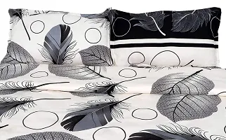 PCOTT Prime Collection 144 TC Polycotton 3D Printed Double Bedsheet with 2 Pillow Covers (Multicolour, Size 90 x 90 Inch) - White with Black  White Leaves 3D1-thumb3