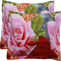 PCOTT Prime Collection 144TC 3D Printed Polycotton Double Bedsheet with 2 Pillow Covers (Multicolour, Size 87 x 87 Inch) - Blue with Red and Pink Flower 3D2-M-thumb3