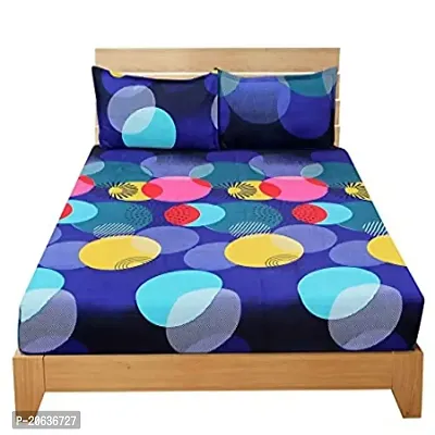 PCOTT Prime Collection 144 TC Polycotton 3D Printed Double Bedsheet with 2 Pillow Covers (Multicolour, Size 90 x 90 Inch) - Blue with Multi Circles 3D1