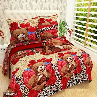 PCOTT Prime Collection 144TC 3D Printed Polycotton Double Bedsheet with 2 Pillow Covers (Multicolour, Size 87 x 87 Inch) - Teddy Bear 3D