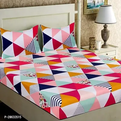 PCOTT Prime Collection 160TC Supersoft Glace Cotton Double Bedsheet with 2 Pillow Covers (Multicolour 90 x 90 Inch) - Coloured Triangles 4 - Gold