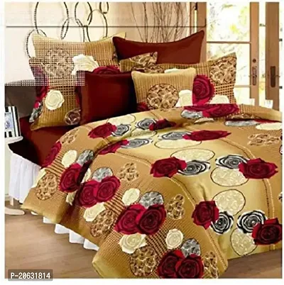 PCOTT Prime Collection 144 TC Polycotton 3D Printed Double Bedsheet with 2 Pillow Covers (Multicolour, Size 90 x 90 Inch) - Brown with Red  White Roses 3D3