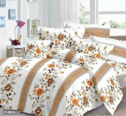 PCOTT Prime Collection 160TC Glace Cotton Supersoft Printed Double Bedsheet with 2 Matching Pillow Covers (Multicolour, 90 x 90 Inch)-Orange Bail3-Gold