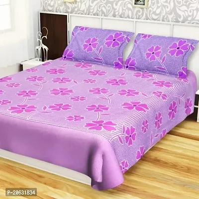 PCOTT Prime Collection 144 TC Polycotton 3D Printed Double Bedsheet with 2 Pillow Covers (Multicolour, Size 90 x 90 Inch) - Purple Frooti 3D13