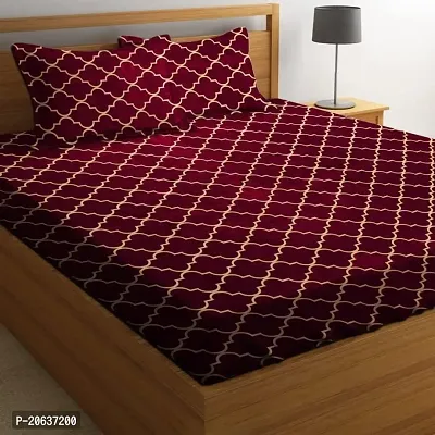 PCOTT Prime Collection 160TC Glace Cotton Supersoft Printed Double Bedsheet with 2 Matching Pillow Covers (Multicolour, 90 x 90 Inch)-Maroon Ring Damaas3-Gold-thumb0