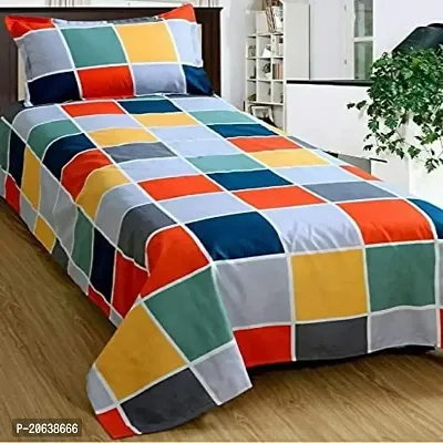 PCOTT Prime Collection 160TC Supersoft Glace Cotton Single Bedsheet with 1 Pillow Cover (Multicolour, Size 60 x 90 Inch) - Coloured Checks 4 - Gold Single-thumb0