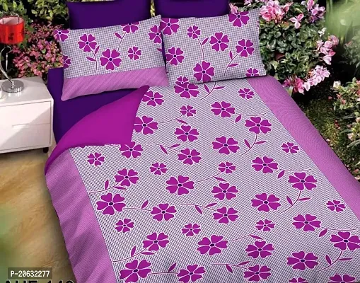 PCOTT Prime Collection 144TC 3D Printed Polycotton Double Bedsheet with 2 Pillow Covers (Multicolour, Size 87 x 87 Inch) - Purple Frooti 3D3-thumb0