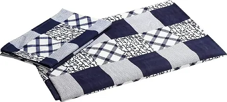 PCOTT Prime Collection 144TC 3D Printed Polycotton Double Bedsheet with 2 Pillow Covers (Multicolour, Size 87 x 87 Inch) - Blue  White Check 3D-thumb3