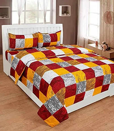 PCOTT Prime Collection 144 TC Polycotton 3D Printed Double Bedsheet with 2 Pillow Covers (Multicolour, Size 90 x 90 Inch)