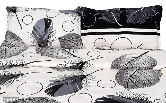 PCOTT Prime Collection 144 TC Polycotton 3D Printed Double Bedsheet with 2 Pillow Covers (Multicolour, Size 90 x 90 Inch) - White with Black  White Leaves 3D3-thumb4