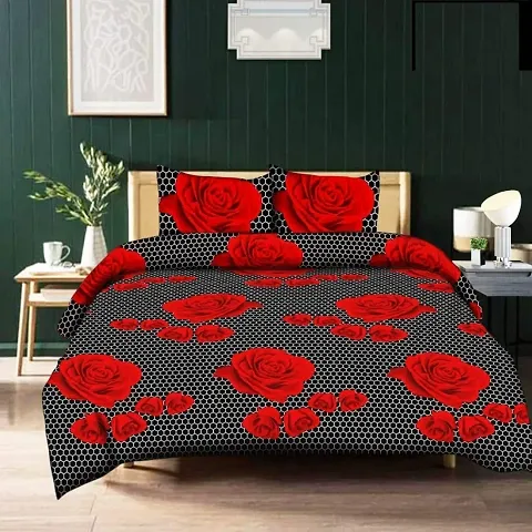 Printed Glace Cotton Double Bedsheet with 2 Pillow Cover