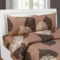 PCOTT Prime Collection 160TC Supersoft Glace Cotton King Size Elastic Fitted Double Bedsheet with 2 Pillow Covers (Multicolour, Size 72 x 78 Inch) - Coffee with White Leaves - Gold Fitted-thumb1