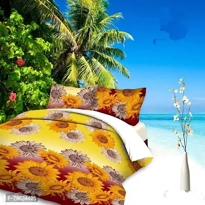 PCOTT Prime Collection 144 TC Polycotton 3D Printed Double Bedsheet with 2 Pillow Covers (Multicolour, Size 90 x 90 Inch) - Sunflower 3D2-thumb0