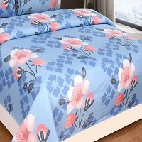 PCOTT Prime Collection 160TC Supersoft Glace Cotton Double Bedsheet with 2 Pillow Covers (Multicolour 90 x 90 Inch) - Blue with White Blossom 3 - Gold-thumb1