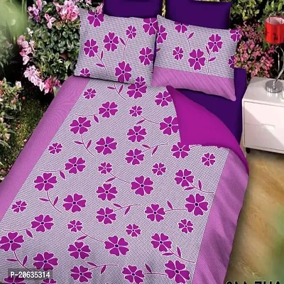 PCOTT Prime Collection 144 TC Polycotton 3D Printed Double Bedsheet with 2 Pillow Covers (Multicolour, Size 90 x 90 Inch) - Purple Frooti 3D16