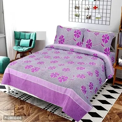 PCOTT Prime Collection 144 TC Polycotton 3D Printed Double Bedsheet with 2 Pillow Covers (Multicolour, Size 90 x 90 Inch) - Purple Frooti 3D14