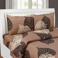 PCOTT Prime Collection 160TC Supersoft Glace Cotton Elastic Fitted King Size Double Bedsheet with 2 Pillow Covers (Multicolour, Size 72 x 78 Inch) - Coffee with White Leaves - Gold Fitted-thumb1