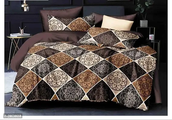 PCOTT Prime Collection 160TC Glace Cotton Supersoft Printed Double Bedsheet with 2 Matching Pillow Covers (Multicolour, 90 x 90 Inch)-Brown Rangoli3-Gold