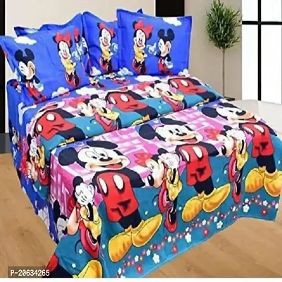 PCOTT Prime Collection 144 TC Polycotton 3D Printed Double Bedsheet with 2 Pillow Covers (Multicolour, Size 90 x 90 Inch) - Mickey Mouse 3D1-thumb0