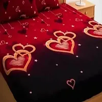 PCOTT Prime Collection 144TC 3D Printed Polycotton Double Bedsheet with 2 Pillow Covers (Multicolour, Size 87 x 87 Inch) - Red Hearts 3D-M-thumb2