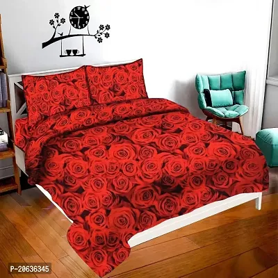 PCOTT Prime Collection 144 TC Polycotton 3D Printed Double Bedsheet with 2 Pillow Covers (Multicolour, Size 90 x 90 Inch) - Multi Roses 3D2