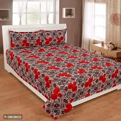 PCOTT Prime Collection 144 TC Polycotton 3D Printed Double Bedsheet with 2 Pillow Covers (Multicolour, Size 90 x 90 Inch) - Triple Red Roses 3D1