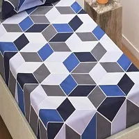 PCOTT Prime Collection 160 TC Glace Cotton Supersoft Single Bedsheet with 1 Matching Pillow Cover (Multicolour, Size 60 x 90 Inch) - Blue Grey Zigzag 2 - Gold Single-thumb1