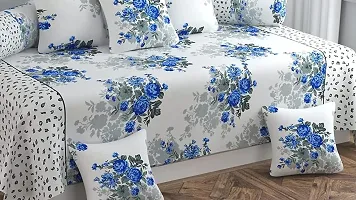 PCOTT 160 TC Supersoft Glace Cotton 8 pc Diwan Set, Multicolour (1 Single Bedsheet, 2 Bolster Covers and 5 Cushion Covers) - Blue Guldasta-Diwan-thumb1