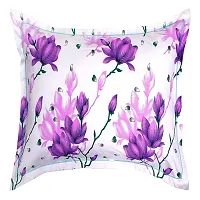 PCOTT Prime Collection 144 TC Polycotton 3D Printed Double Bedsheet with 2 Pillow Covers (Multicolour, Size 90 x 90 Inch) - White with Purple Flowers 3D1-thumb2