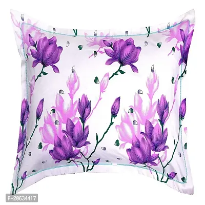 PCOTT Prime Collection 144 TC Polycotton 3D Printed Double Bedsheet with 2 Pillow Covers (Multicolour, Size 90 x 90 Inch) - White with Purple Flowers 3D1-thumb3